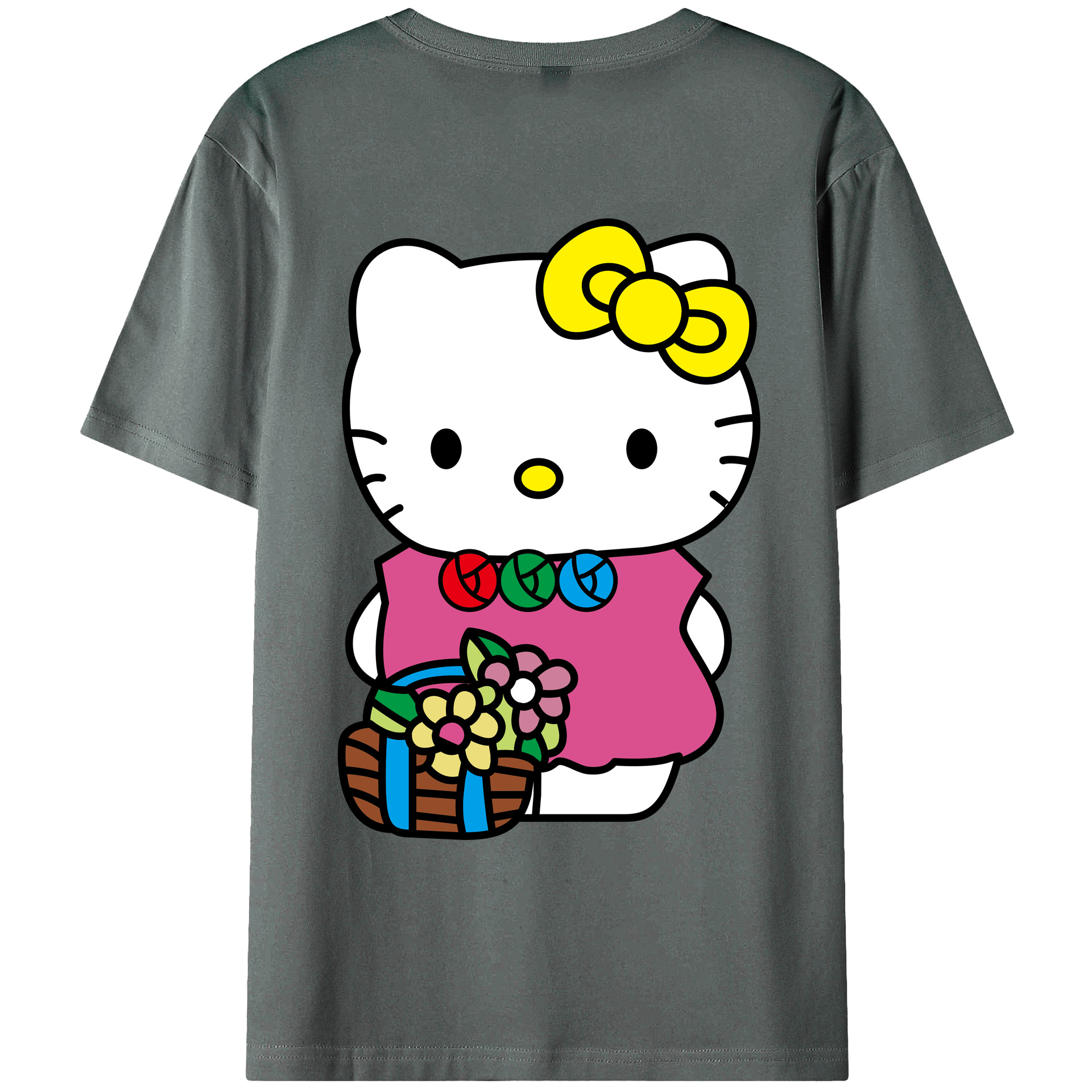 （画像用） Hello Kitty ハローキティ 綿100％ メンズ半袖Tシャツ（バックプリント） 通気性
